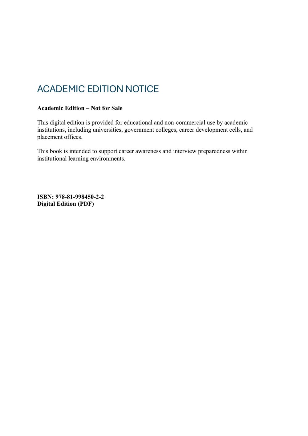 Verso page of the Academic edition of Interviews Are Not Conversations, showing ISBN 978-81-998450-2-2