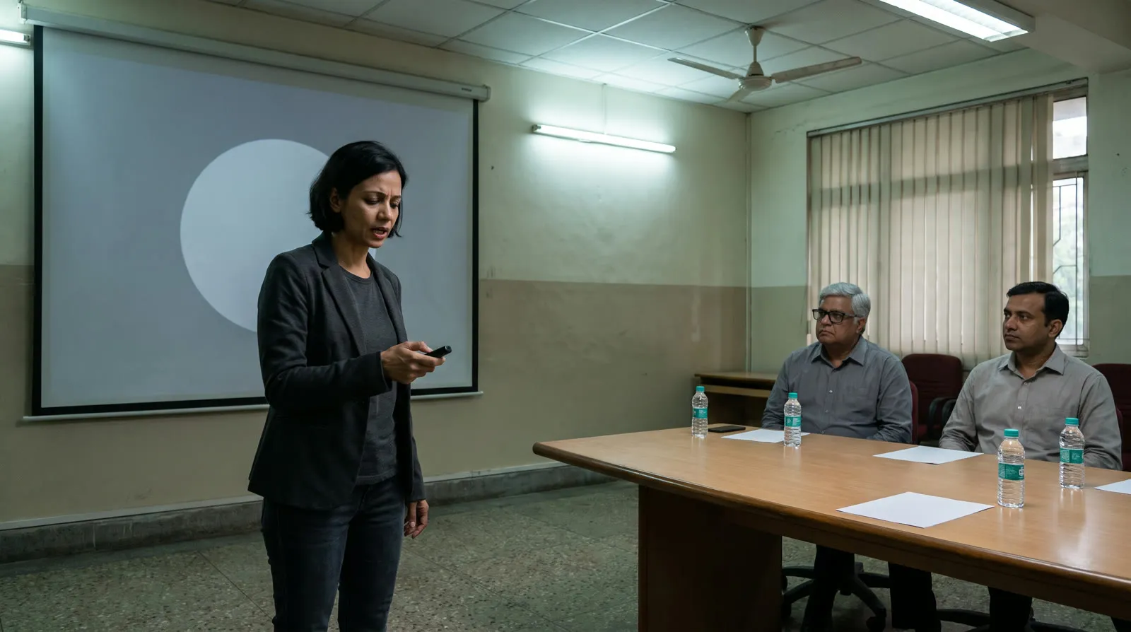 An established professional presenting to an evaluation panel