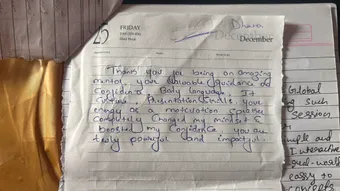Handwritten note from Dhara