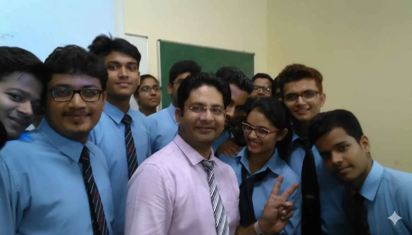 A mentor with a cohort of students after a shared learning session